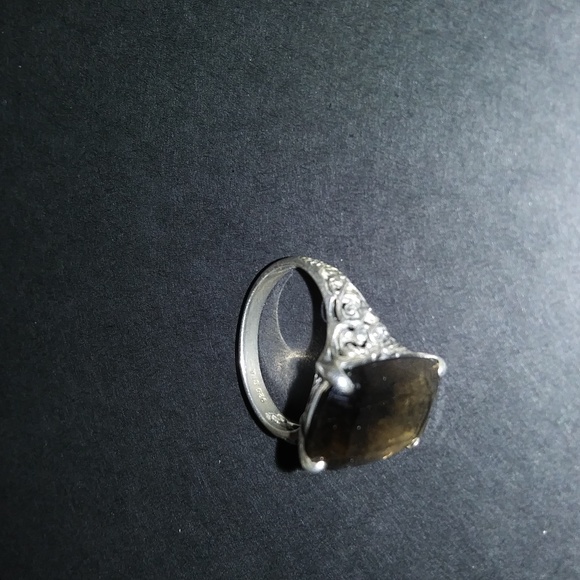 Vintage Cognac Brown Emerald cushion .925 ring - Picture 1 of 4